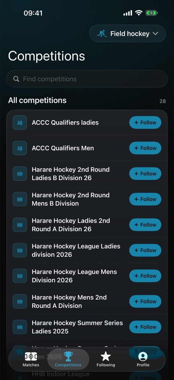 List of Harare hockey competitions in the Apex app